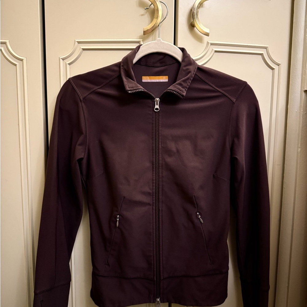 Lucy DARK PLUM Brown Zip Up Jacket SIZE EXTRA SMALL double zipper athletic